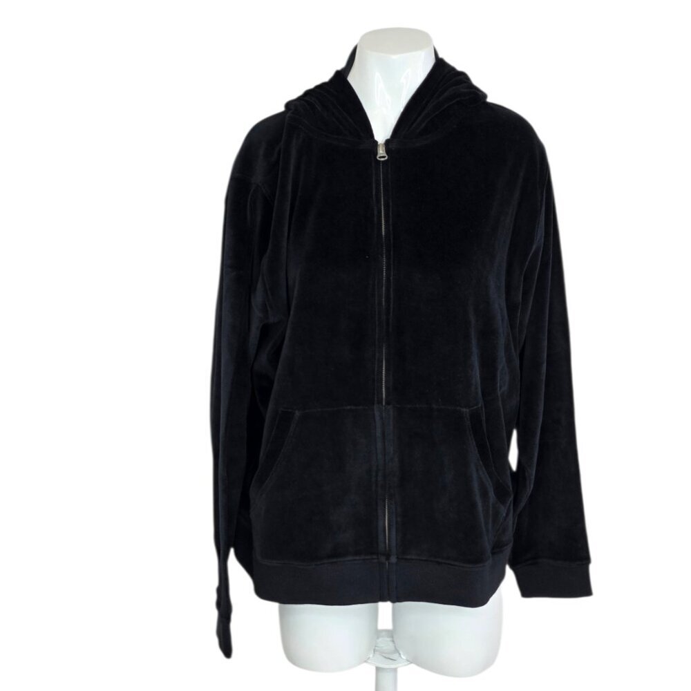 PACT Organic Velour Full Zip Hoodie, Black, Organic Cotton, Size XL Womens